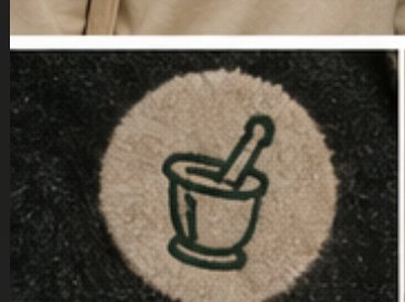 Embroidered mortar and pestle mark
